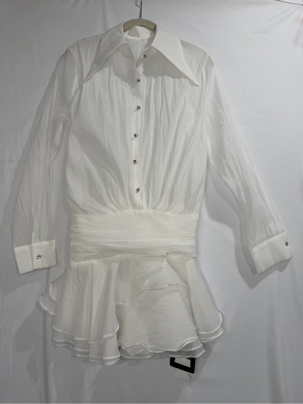 Innovate Denim White Mini Dress with Ruffle Hem and Sash Waist